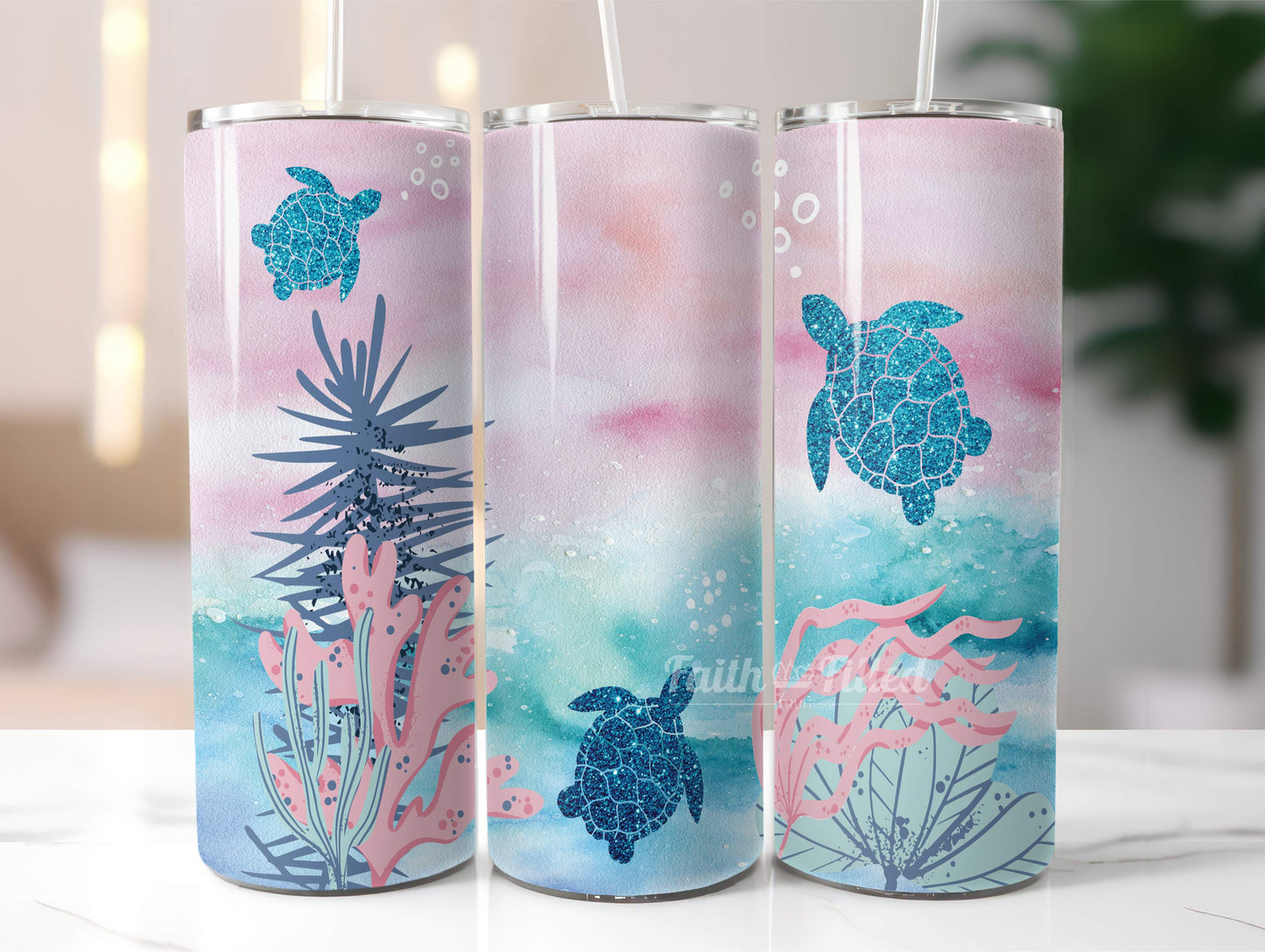 Sea Turtle Glitter Tumbler