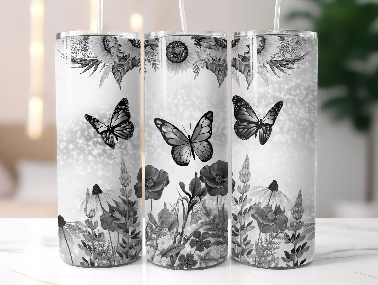 Black and White Butterfly Tumbler